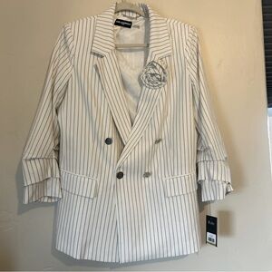 Karl Langerfeld Paris Women’s White Black Stripe Lined Blazer Sz 14 NWT